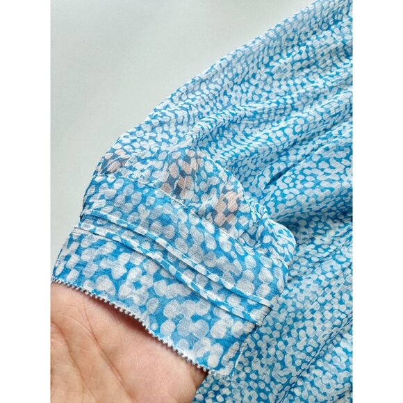 JOIE Laurel Blue Graphic Dot Print 100% Silk Chiffon Pintucked Blouse, Size S - Picture 10 of 14